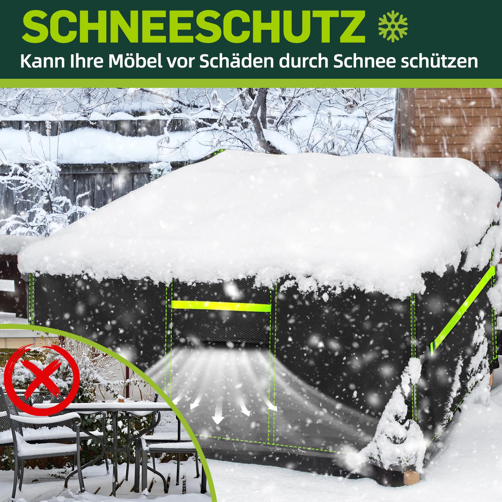Housse de protection imperméable pour meubles de jardin, résistante à l'hiver, bâche Oxford 420D, pour table de jardin, meubles de terrasse, rectangulaire, 280 x 204 x 106 cm