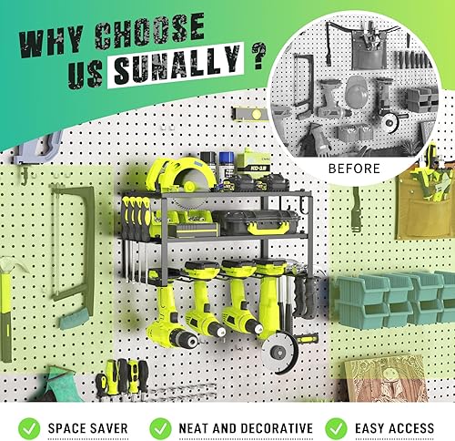 Miniatura 3 de Organizador de herramientas eléctricas de acero resistente de 3 niveles, negro mate, 3 capas, taladro inalámbrico, estante flotante montado en la