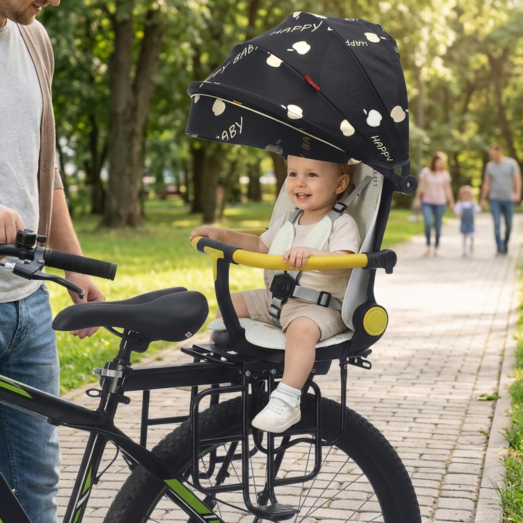 Siège de vélo pour Tout-Petit | Siège de vélo pour Tout-Petit, Enfant arrière sûr et Confortable avec Inclinaison réglable, Conception Pliable pour Un Rangement Facile, Beige