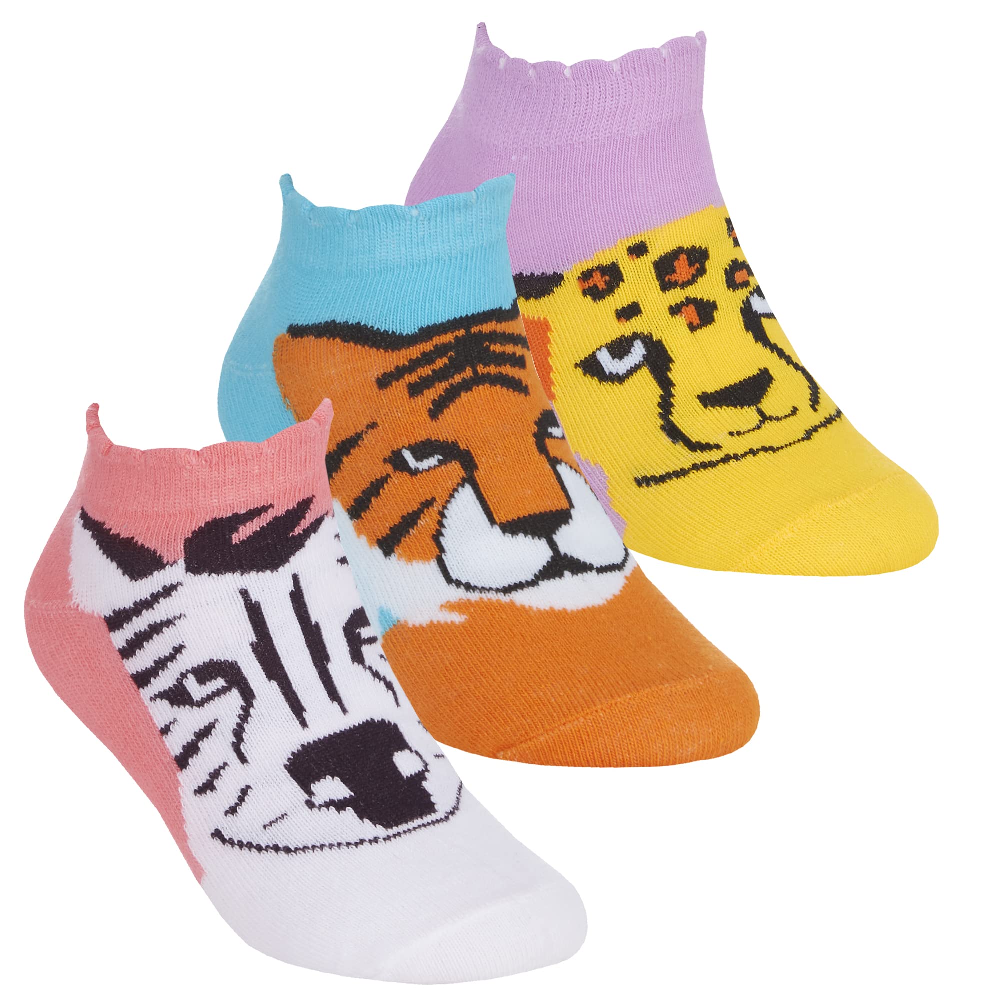 Metzuyan WS-SS22 Kids Girls Ankle Socks Fruity Animals Trainer Liner Low Cut Socks Animals 12.5-3.5