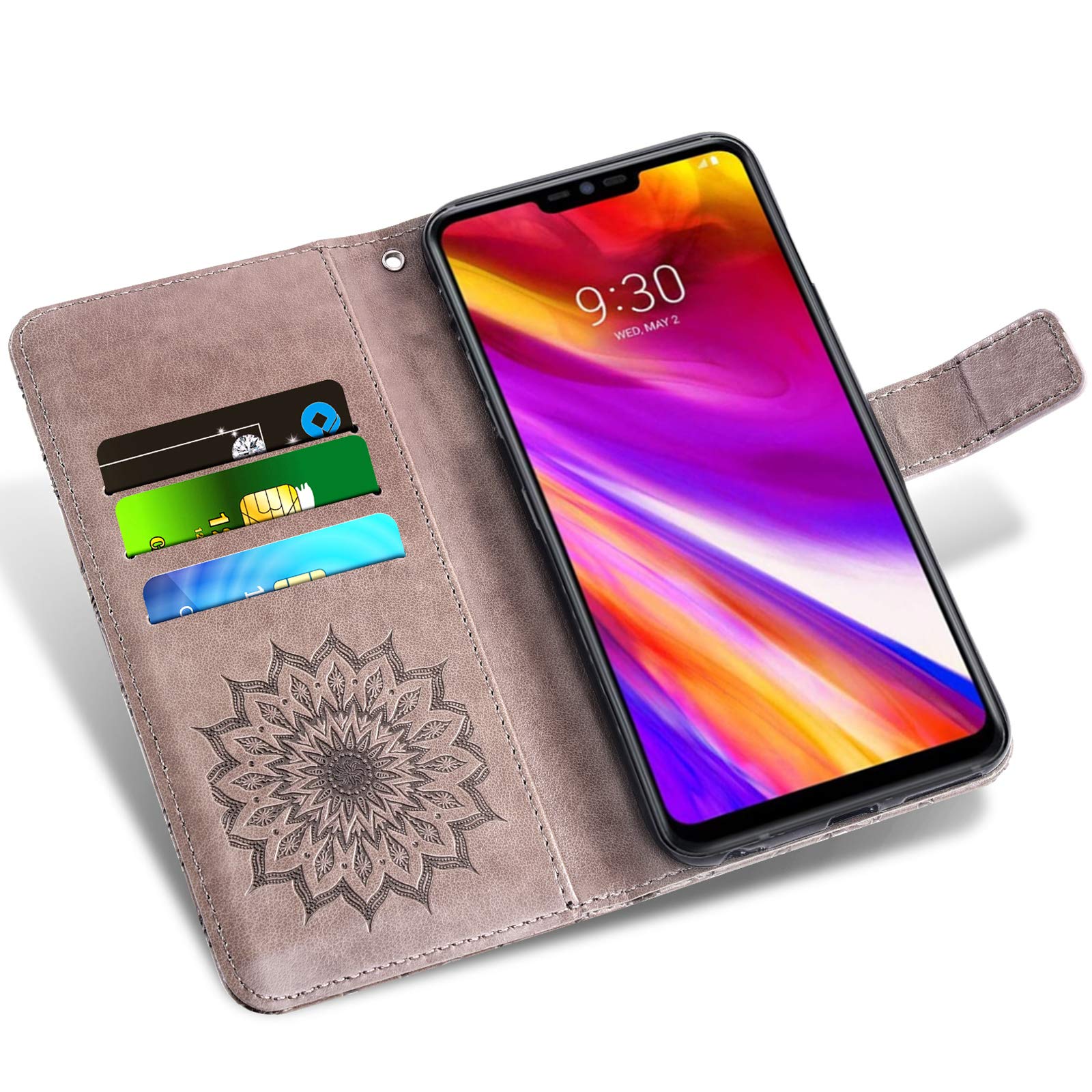 Phone Case for LG G7 ThinQ Wallet with Tempered Glass Screen Protector and Leather Flip Cover Card Holder Stand Cell LGG7 One G 7 Plus LG7 Fit LG7ThinQ 7G Thin Q G7+ G7thinq LGG7thinq Women Men Gray