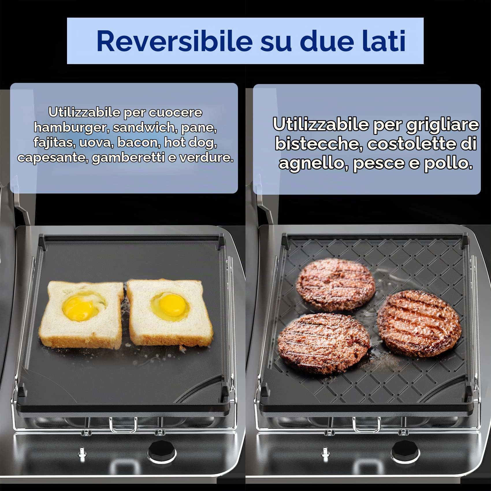 onlyfire Piastra per Barbecue con Fornello Laterale in Ghisa, Piastra per Barbecue a Doppia Faccia, con Telaio in Acciaio Inox Rimovibile, Universale per Quasi Tutte Le Griglie a Gas