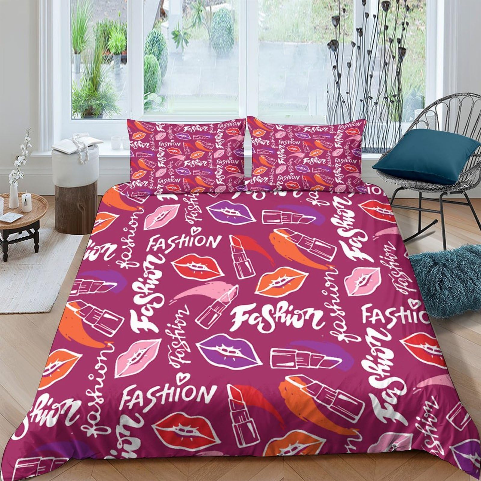 Funda nórdica labios 3D de microfibra juego de cama de 3 piezas para dormitorio double 200x200