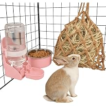 Rabbit Water Bottle Food Bowl Hay Net Feeder Set for Guinea Pig Bunny
