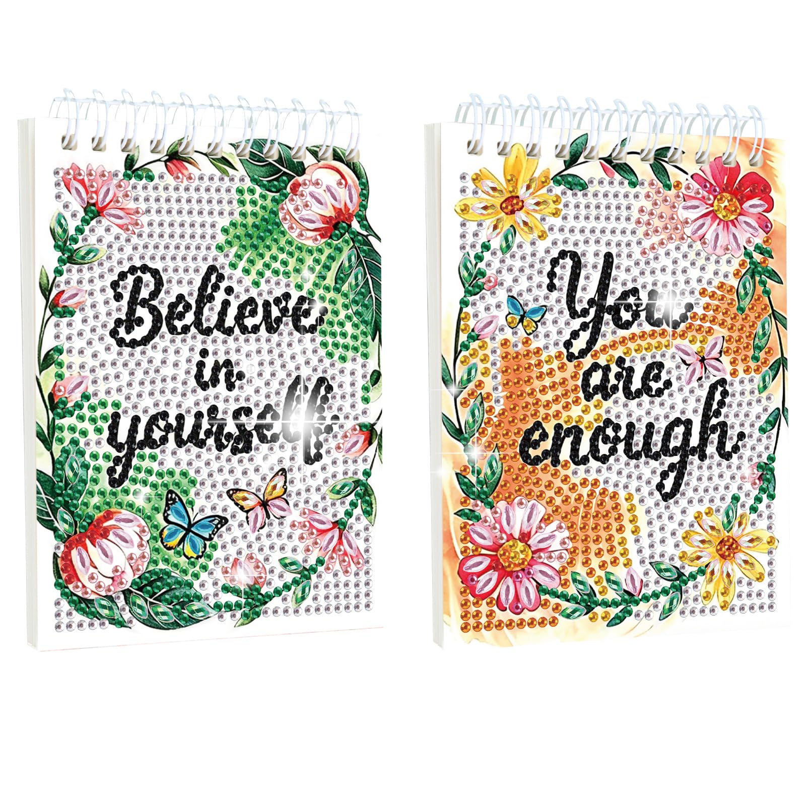 Self-Encouragement 2Pcs Diamond Painting Journals Notebooks Special Shaped Diamond Art Hardcover Dairy Book Pu 5D Diamond Art Painting Notebook With Tools For Adults Beginners Holiday Birthday Gift
