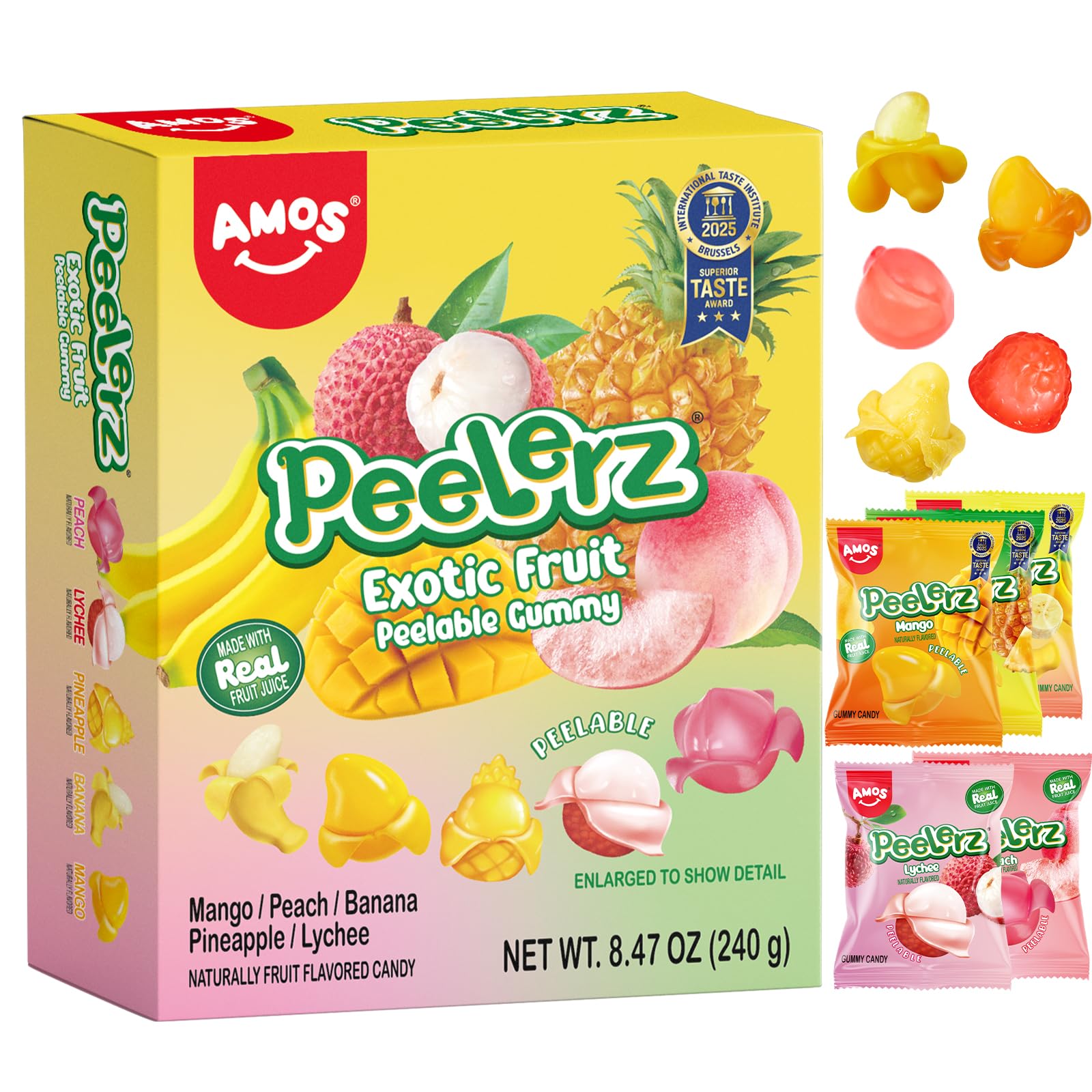 Amos Peelerz Gummy Candy (2.19oz(Pack of 5), Mixed-Fruit)