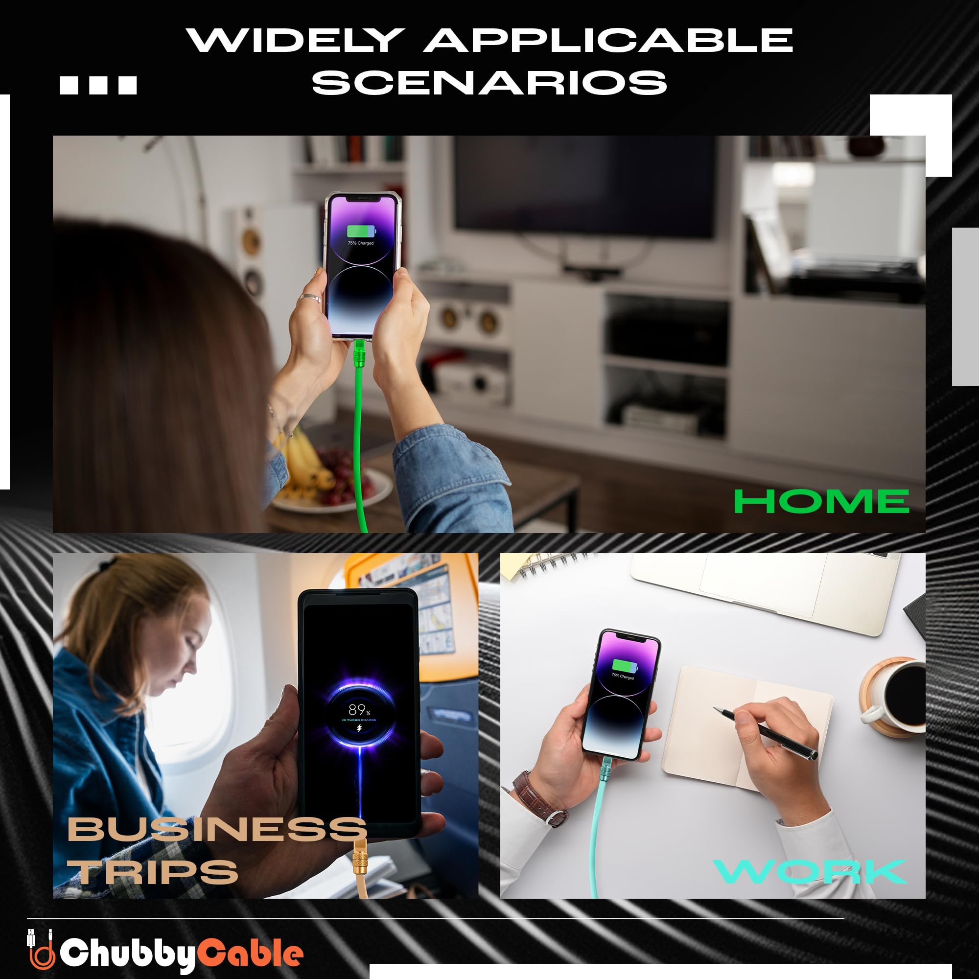 chubbycable Chubby 2.0 versione anodizzata – Cavo USB C da 240 W riflettente brillante cavo di ricarica rapida in silicone, arancione, da tipo C a tipo C, 9,8 m