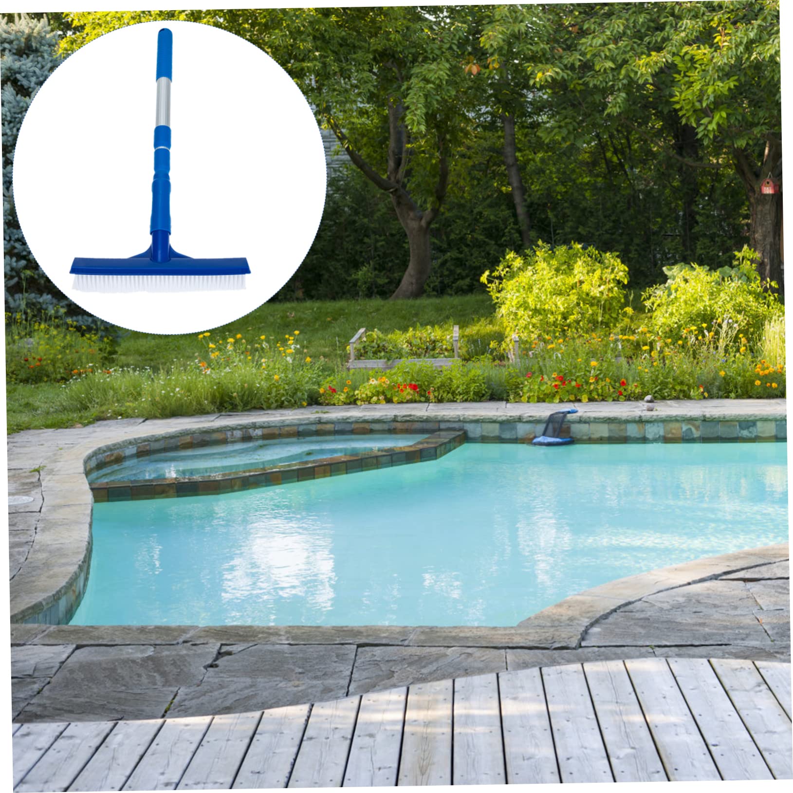 Brosse de Piscine en Aluminium et Abs Robuste Bleue Manche Télescopique pour Nettoyage des Murs et Carrelages de Piscine