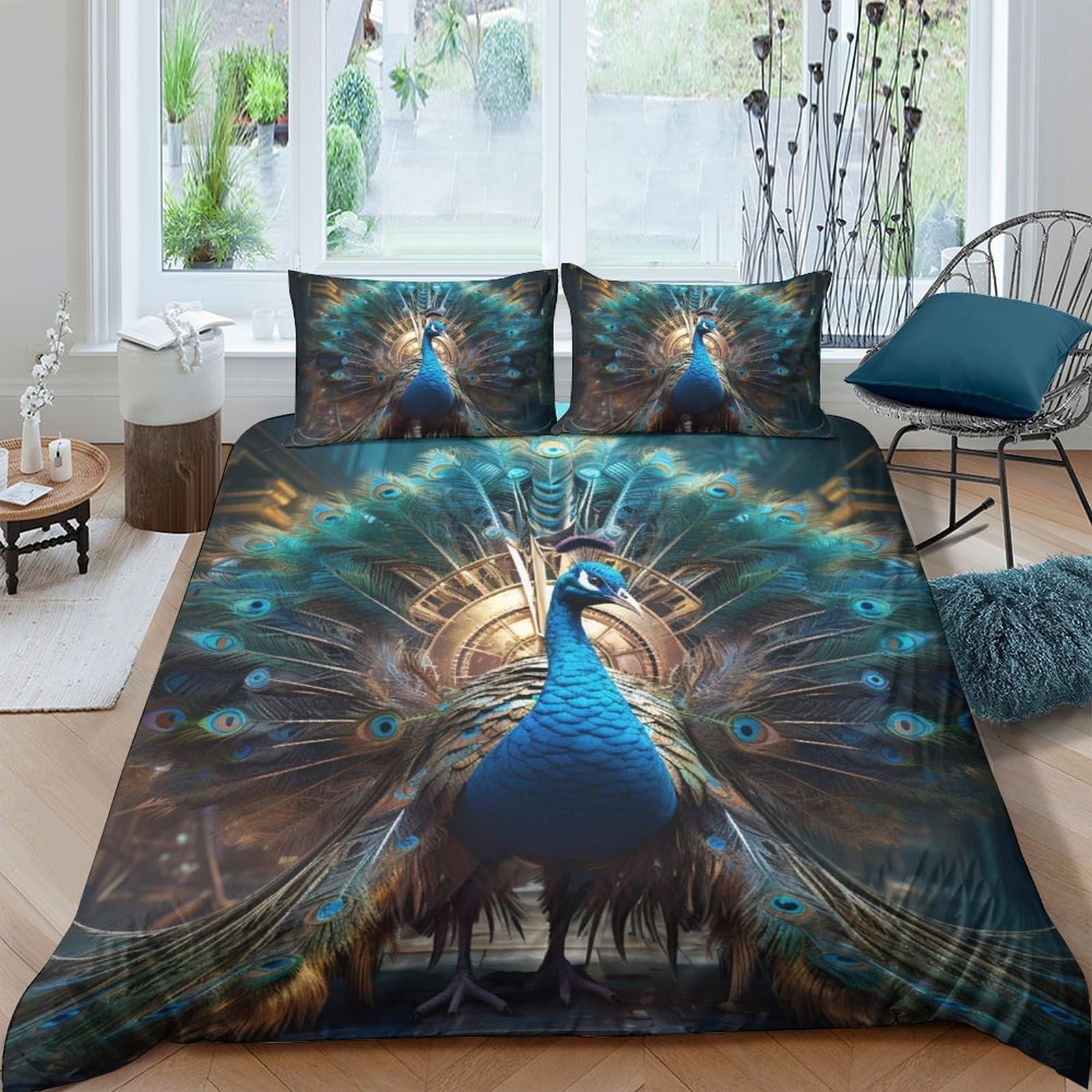 Ctjqhvkz Style-6 3D Printed Peacock Feather Fitted Sheet Microfiber Soft Breathable Abstract Bed Cover For Bedroom Guest Room Mattress Protection Decor Single（135X200cm）