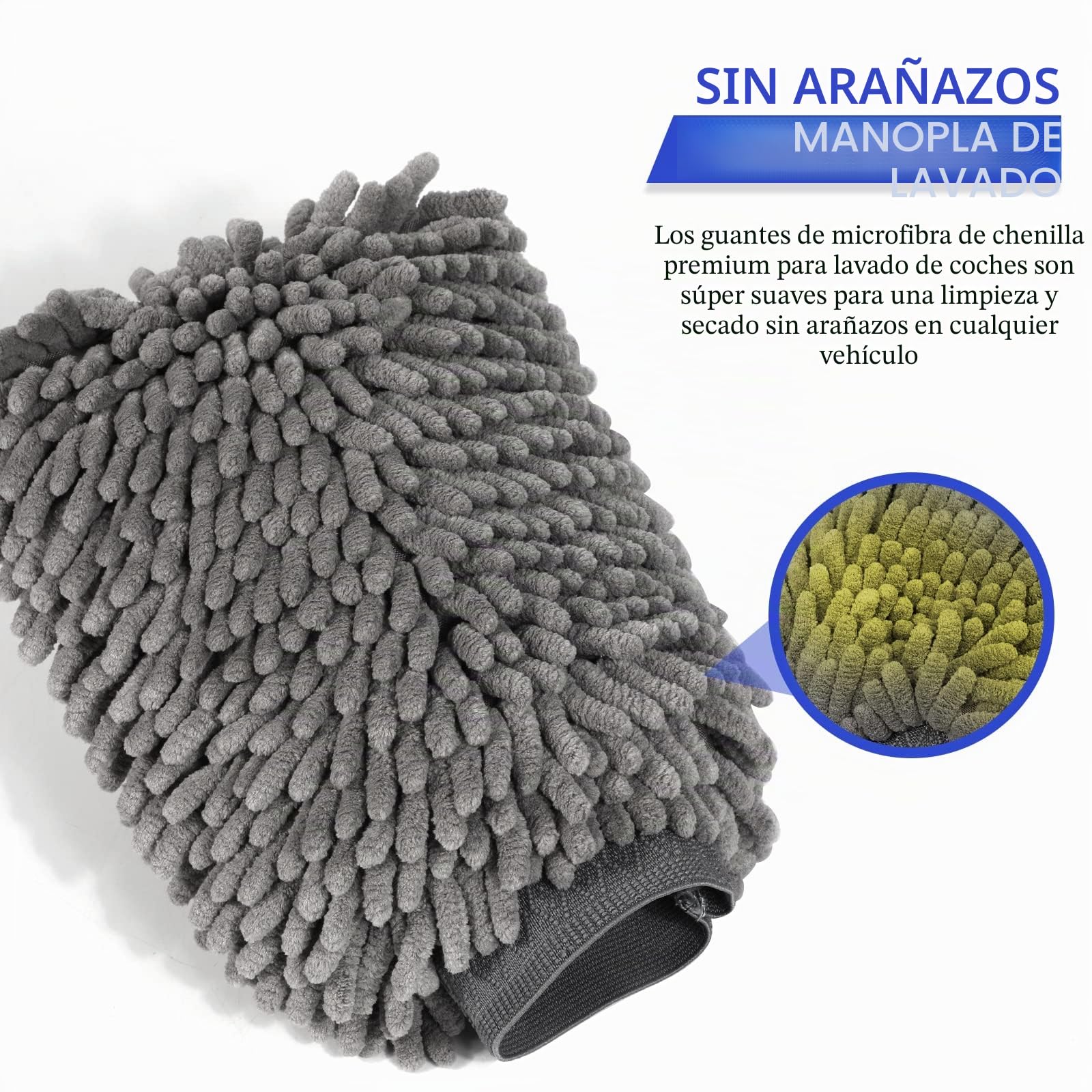 TAGVO Guante de lavado de microfibra para el coche + sin bordes paños de limpieza de microfibra, fideos gran guante y toalla de coche de microfibra de calidad profesional
