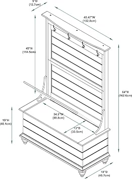 Powell Furniture Hall Tree, White,, 40.1/2 x 18 x 64