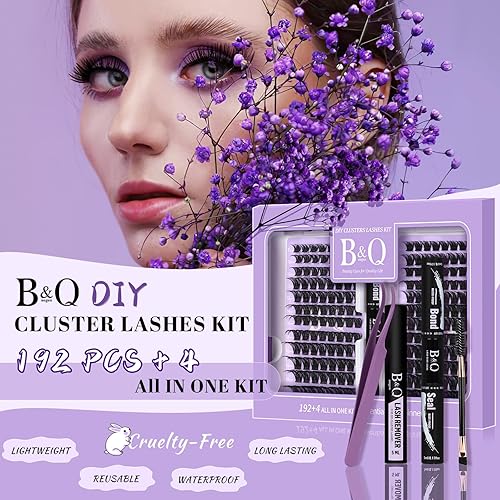 Miniatura 2 de B&Qaugen Lash Extension Kit 192 PCS Eyelash Extension Kit D Curl Lash Clusters Kit Wispy Individual Lash Kit DIY Lash Extension Kit with Lash Glue