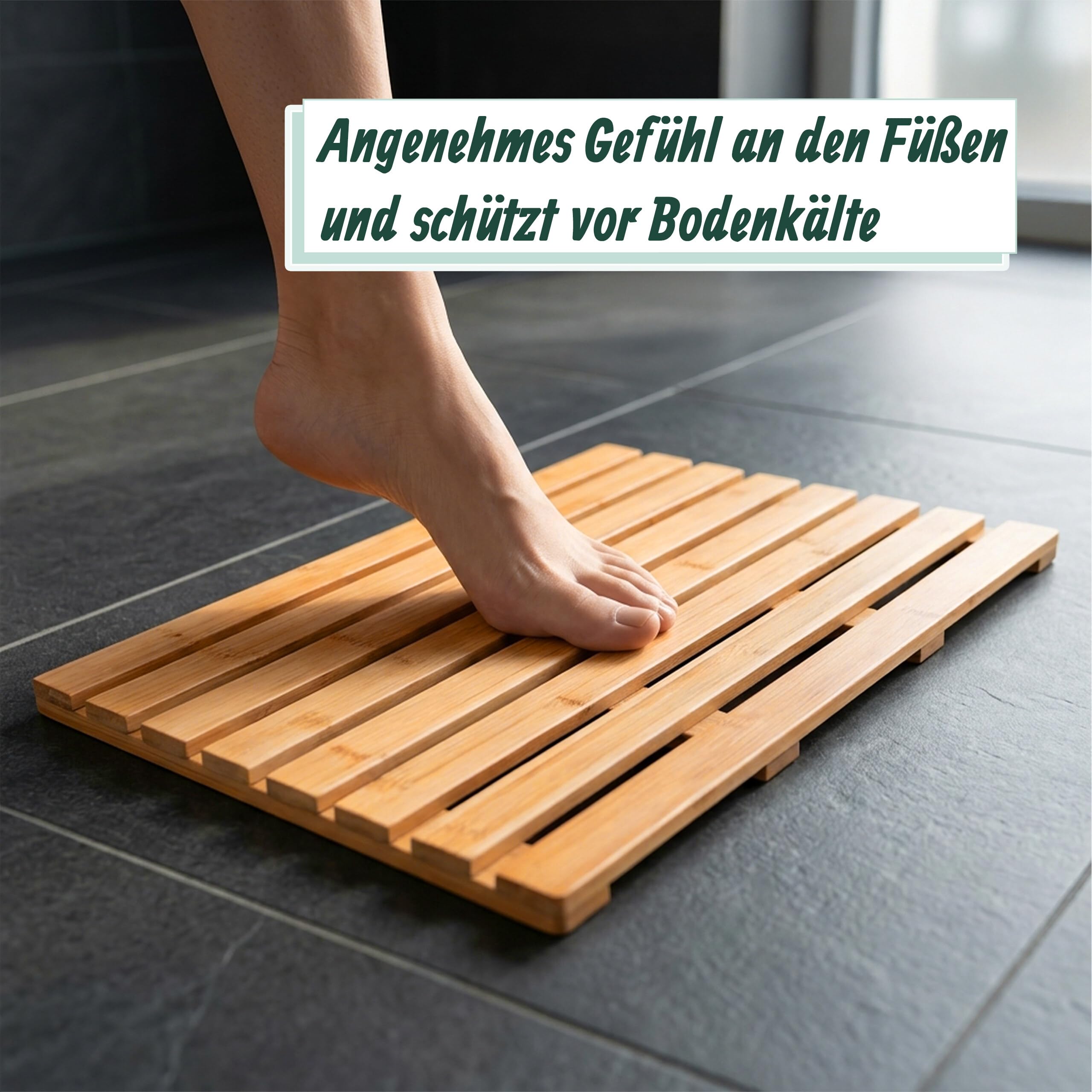 Relaxdays Bambus Badematte, 60 x 37 cm, rutschfeste Duschmatte für Badewanne, Dusche, Sauna, Indoor & Outdoor, Natur