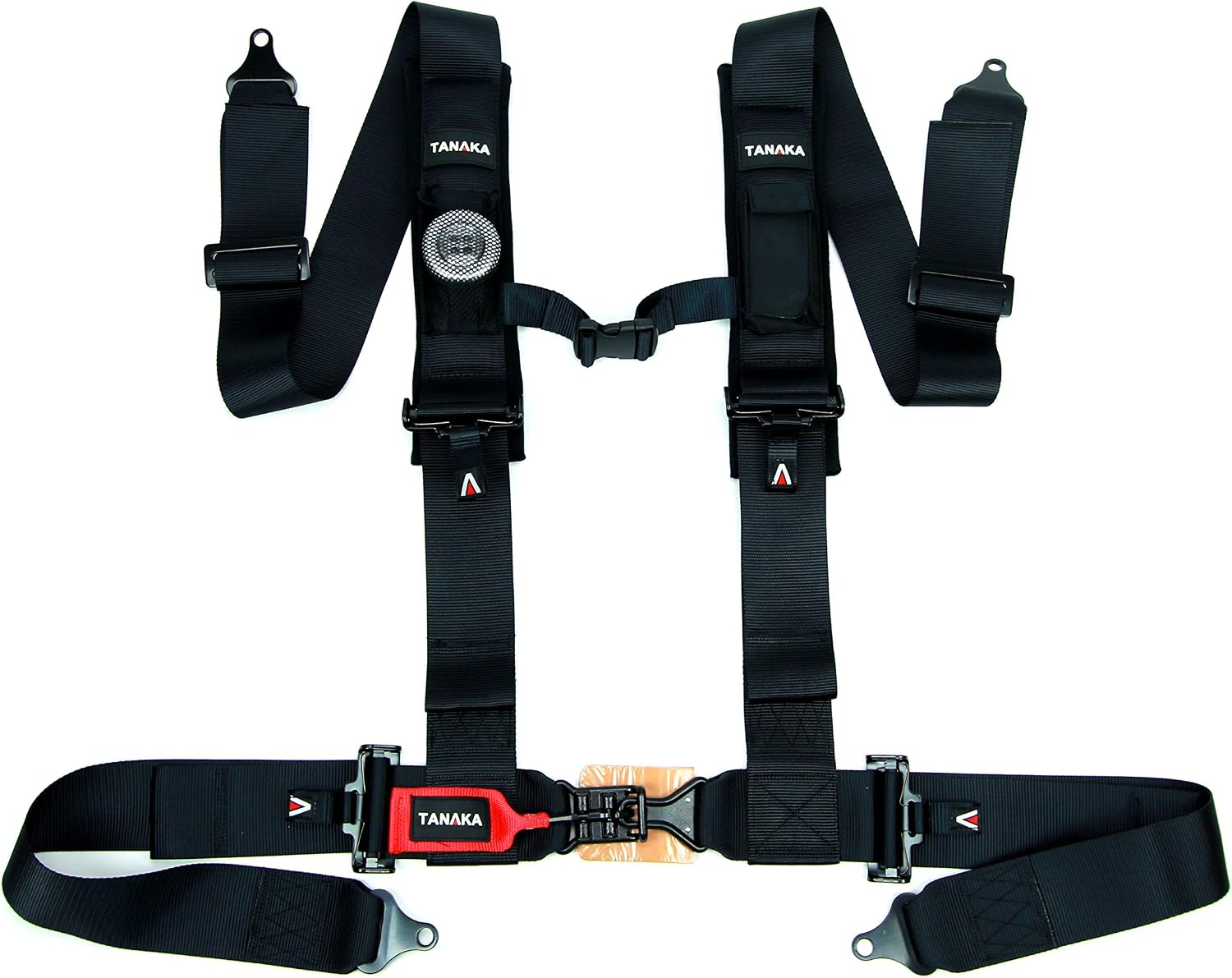 Tanaka Black Series Latch and Link Safety Harness Set with Ultra Comfort Heavy Duty Shoulder Pads (for one seat) (Black) (3" Onyx)