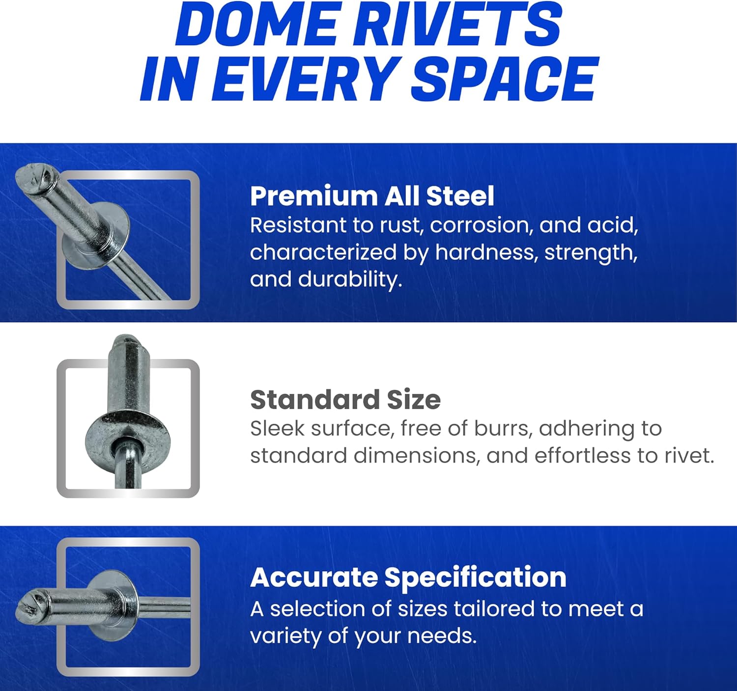 Fastenere Pop Rivets - 3/16" x 3/8" (100 pcs) Heavy Duty, Open-End, Low Carbon Steel, Dome-Head Blind Rivets, Corrosion-Resistant & High Shear Strength, 6-6 Gap 0.251"-0.375"