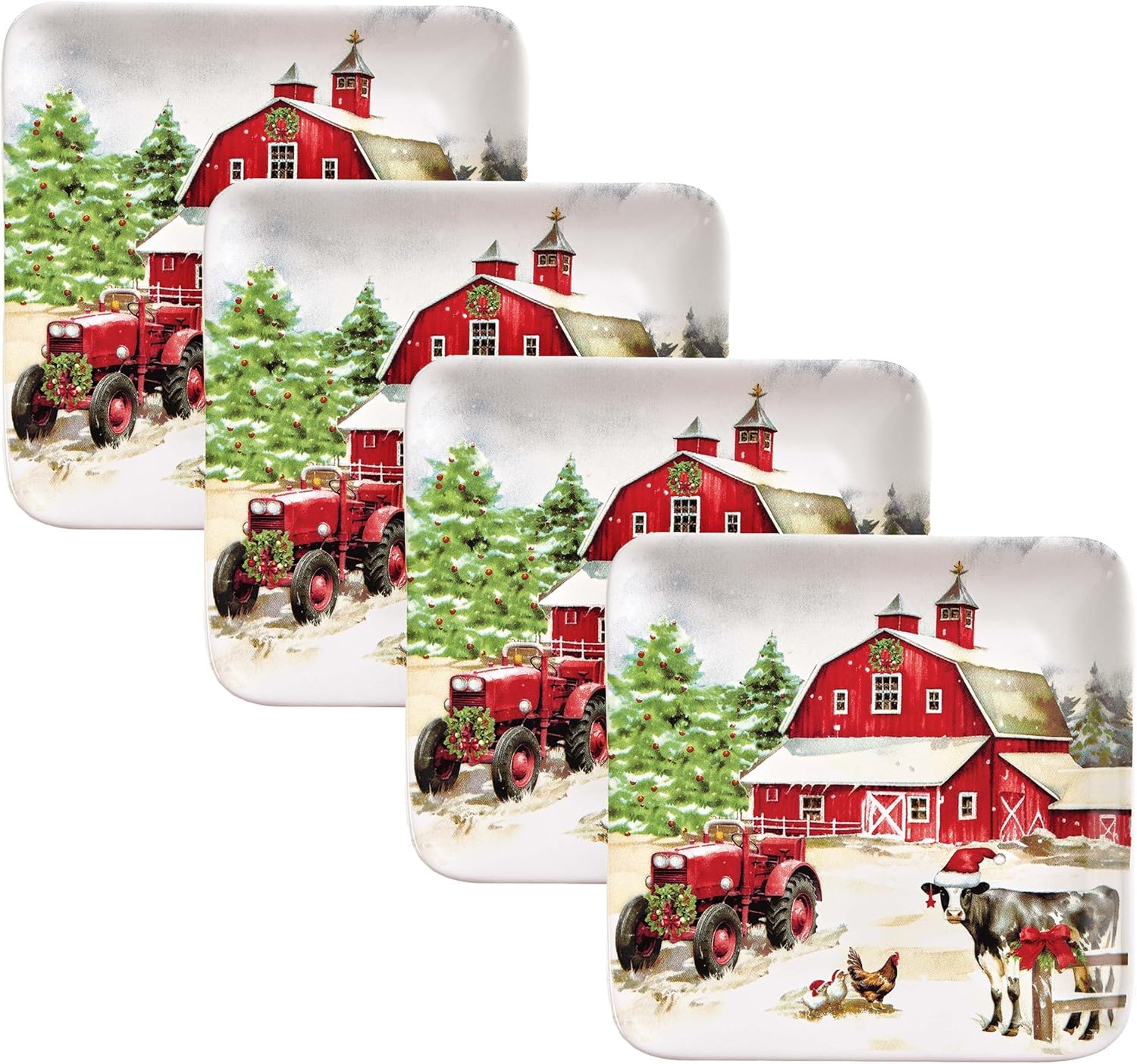 Park Designs All Is Calm Salad Plate Set of 4 | Square Christmas Plates with Snowy Church & Winter Artwork | Durable Dolomite Dinnerware | Microwave & Dishwasher Safe Salad & Dessert Serving Plates