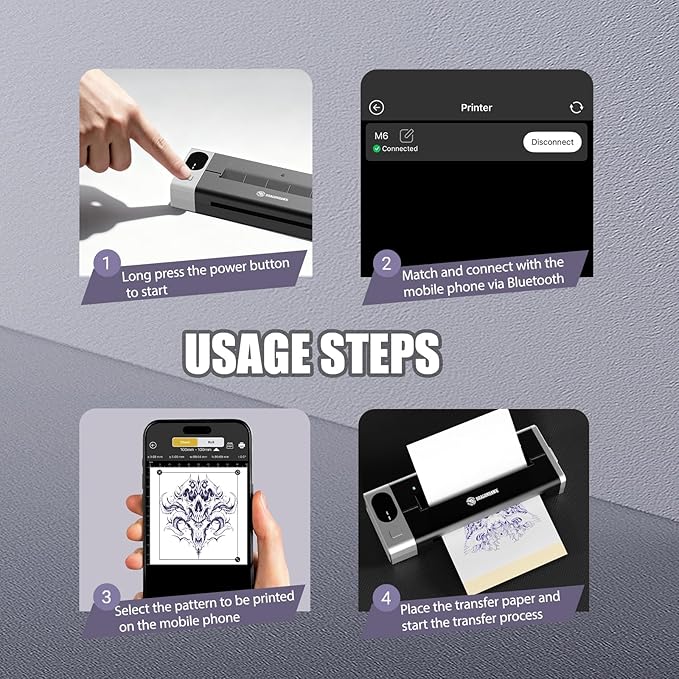 Kit Máquina Tatuar A1 Pro con Impresora Térmica M6 - Complet miniatura 8