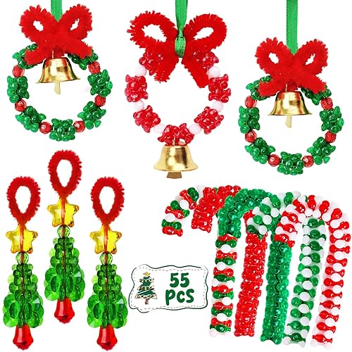 Christmas Crafts for Adults Kids,55 Sets Christmas Beaded Ornament Kit,Including