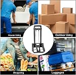 ZOENHOU 25KG 55Lbs Camion à main pliant noir et dolly, chariot de construction solide, 2 Chariot à bagages avec roues 1 Cordon et 1 Poche de rangement de paquet Compact, pour sac à dos, Voyage, Bureau