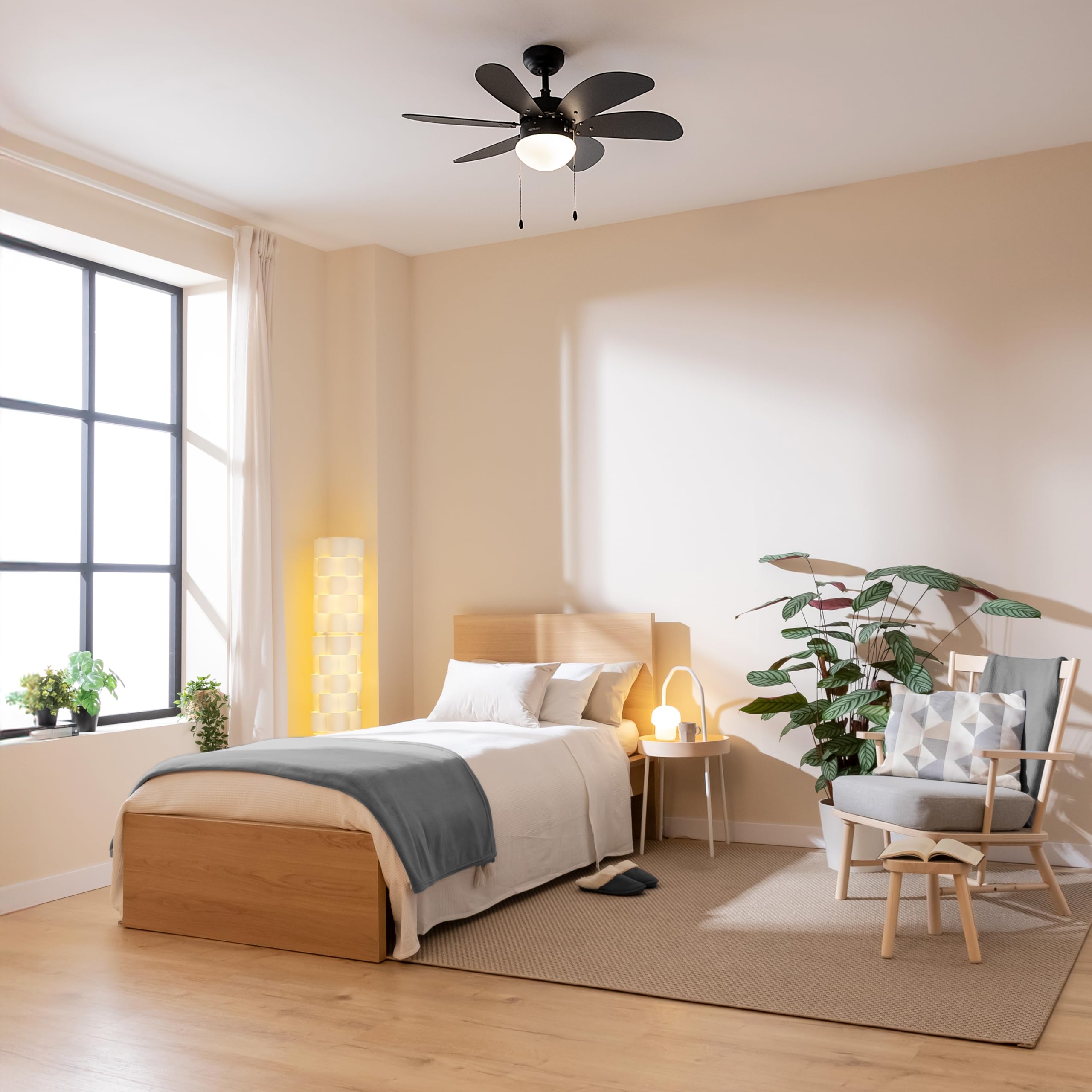 Cecotec - Ventilateur de Plafond avec Lumière EnergySilence Aero 3600 Vision Full Black - 50 W, Diamètre 91 cm, Ampoule non Incluse, 3 vitesses, 6 Pales, Mode Été/Hiver, Design Élégant