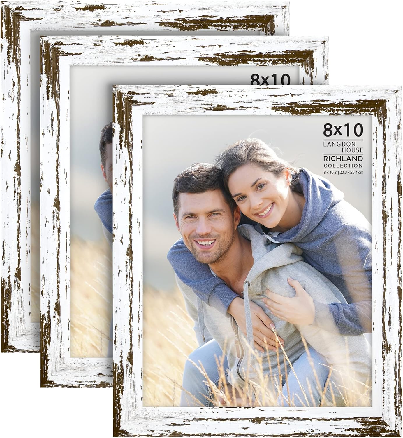Langdon House 8x10 Picture Frames (Distressed White, 3 Pack) Farmhouse Style, Richland Collection