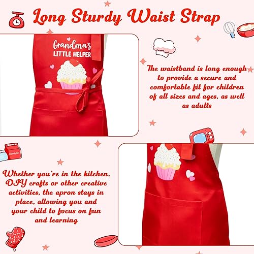 Miniatura 4 de R HORSE Juego de 2 delantales a juego para adultos y niños, delantal de cocina ajustable con 2 bolsillos, regalo a juego para abuela y nieta,