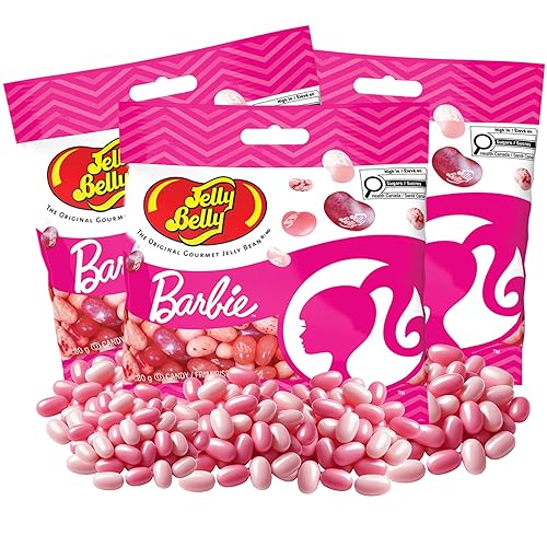 Jelly Belly Barbie® Jelly Beans 80g Bag (Pack of 3) - Gum, Strawberry Cheesecake, Jewel Very Cherry, Cotton Candy, and Strawberry Boba Milk Tea – Fun, Portable, and Perfect for Gifting or Enjoying On-the-Go - 80g (Pack of 3)