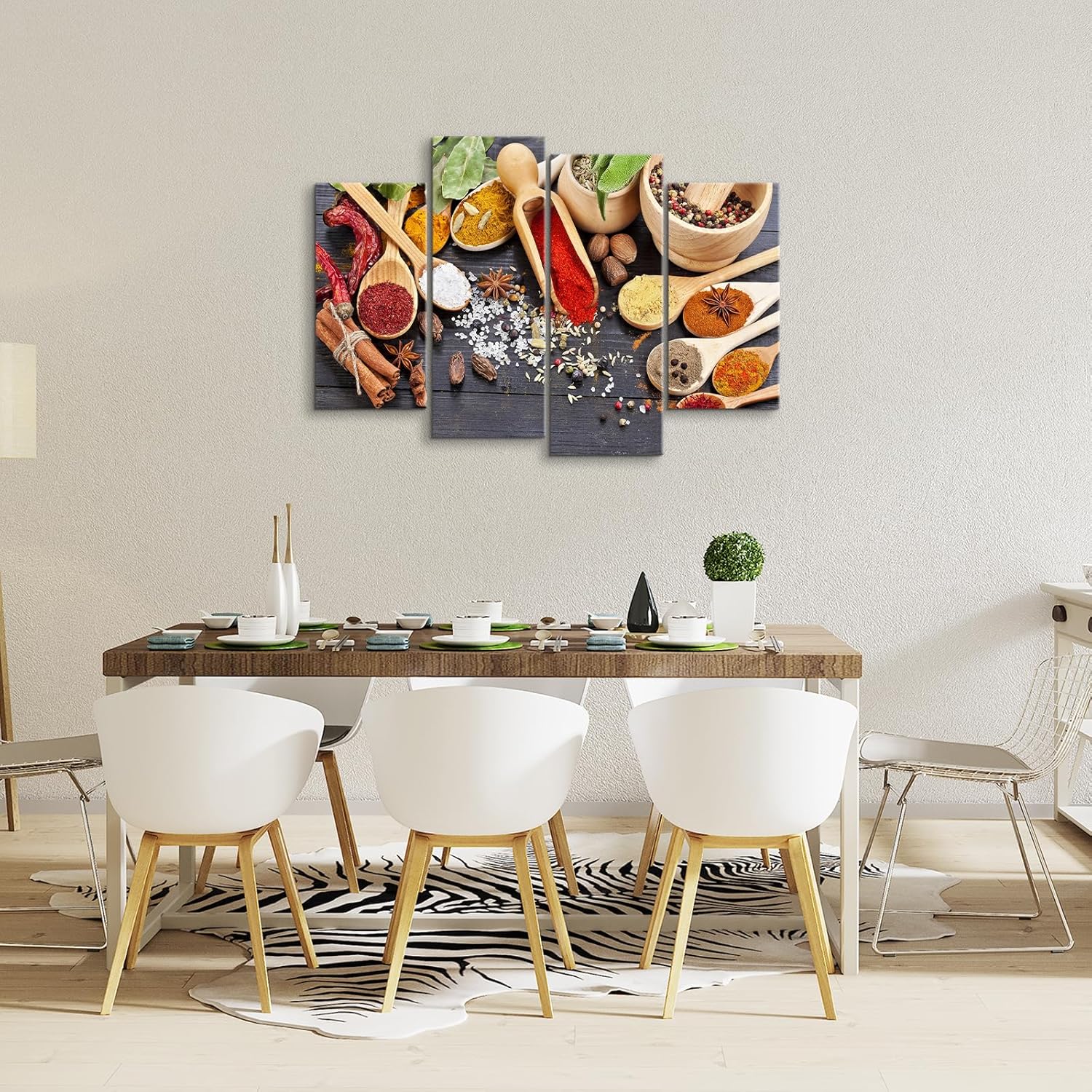 4 Piece Kitchen Wall Art Colorful Spices in Spoon Framed Art Dining Room Kitchen Decor Dining Room Wall Art Kitchen Pictures for Kitchen Home Decoration Ready to Hang (48''W x 32''H)
