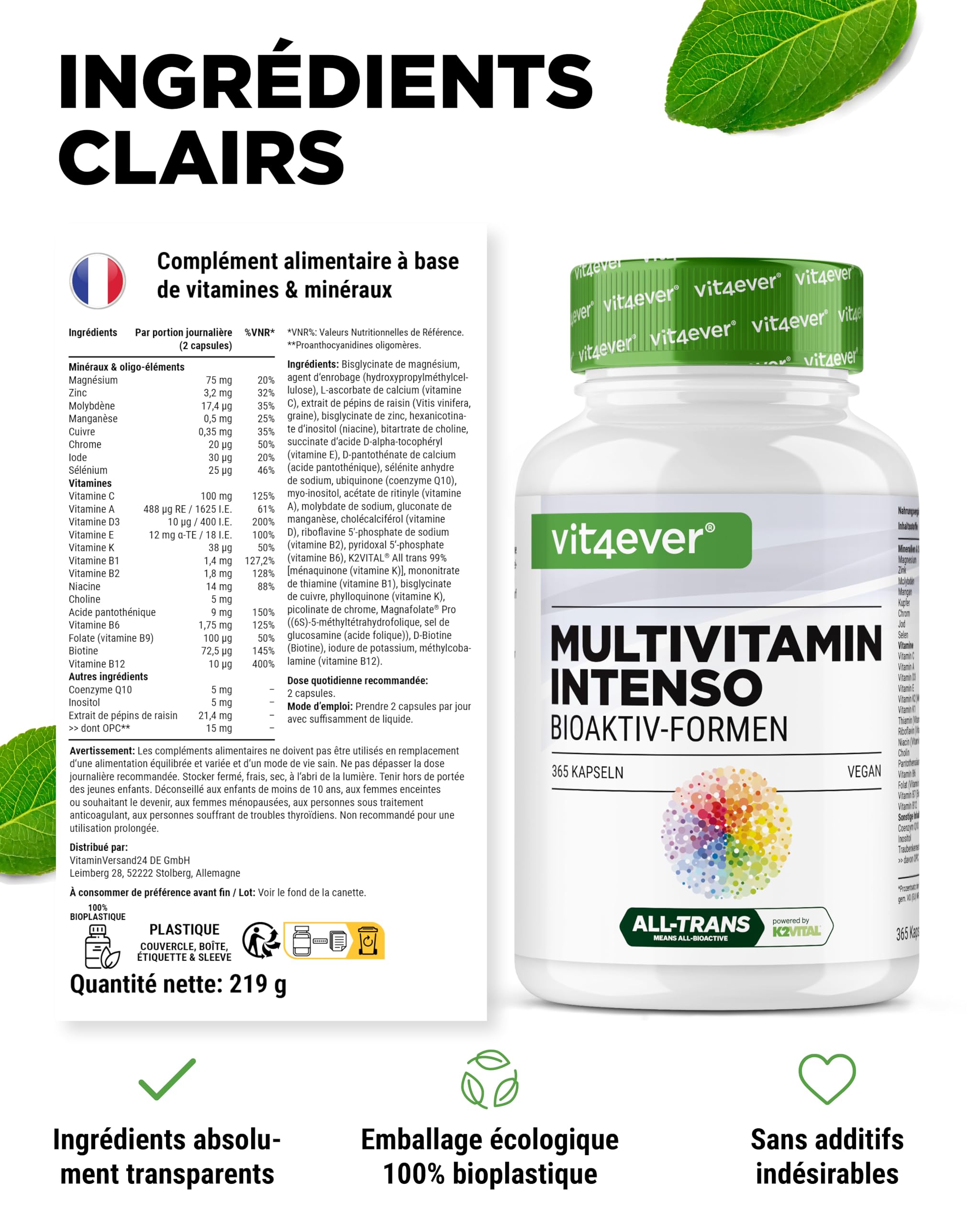 Multivitamines A-Z - 365 Gélules Hautement Dosées avec 26 Formes Bioactives & Matières Premières de Marque - Vitamines + Minéraux - Complexe All In One - Vegan