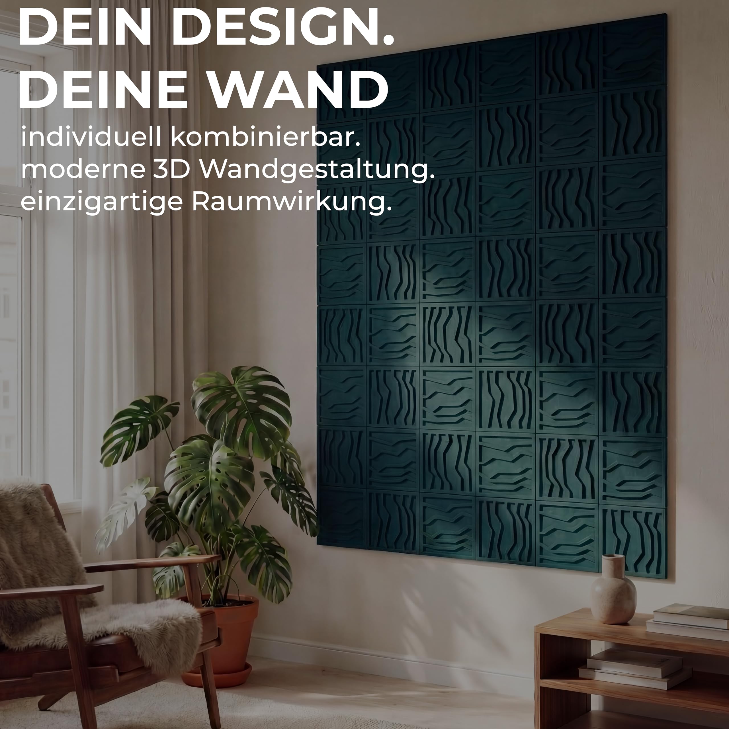 NIC’BRUX® Akustikpaneele 4er Set 40x40 cm – Modernes Akustikbild Wanddesign aus PET-Filz | Schallabsorber Wandpaneele für Wohnzimmer, Büro & Home Studio