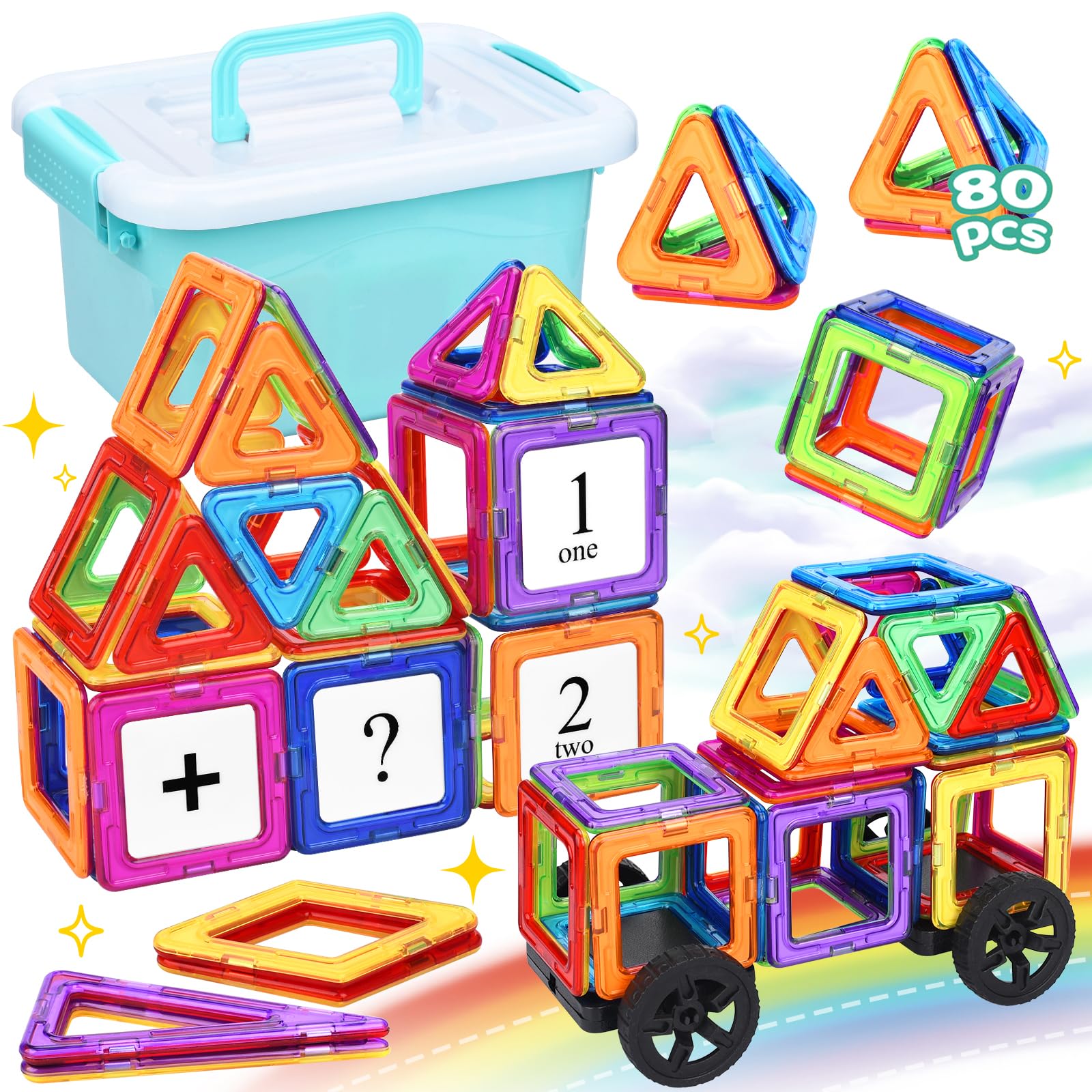 UCAMP Bloques de Construcción Magnéticos 80 Piezas,Bloques Construccion Niños,3D Juguetes construcciones magneticas niños para Niños y Juguetes Niñas 3 4 5 6 7 AñosEducativos 3D Imanes Regalos