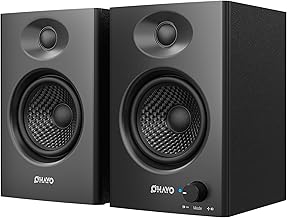 OHAYO 60W Computer Speakers for Music and Gaming, Active Bluetooth 5.3, Stereo 2.0 Speakers for Desktop PC or Laptop, 3.5mm Aux RCA Input, USB-Powered, 1 Pair, Black