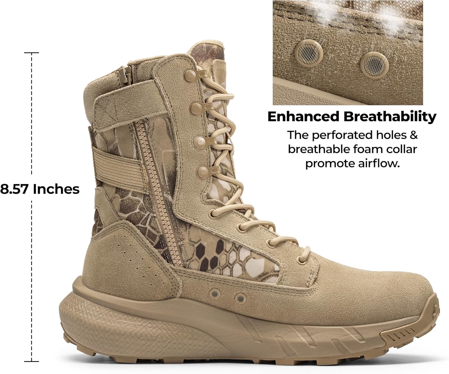 NORTIV 8 Men's Breathable Tactical Military Work Boots Side Zipper Leather Lightweight Hiking Motorcycle Combat Boots 8 Inches Peakforce - Image 5