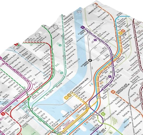 Miniatura 4 de SPXUBZ Cortina de ducha con mapa del metro de Nueva York, cortinas de ducha para baño, impermeable, tela de poliéster, con ganchos, 72 x 72 pulgadas