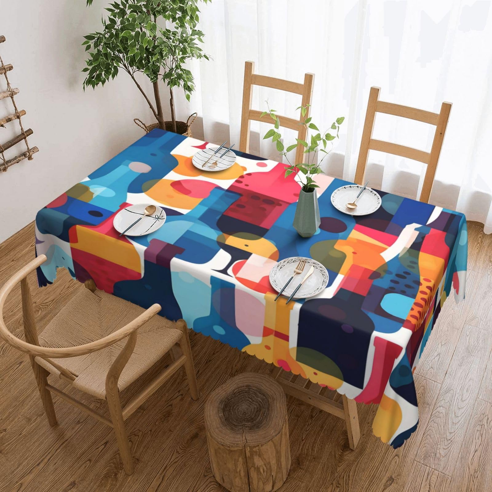 Nappe de table rectangulaire anti-taches motif abstrait vin 137x183 cm
