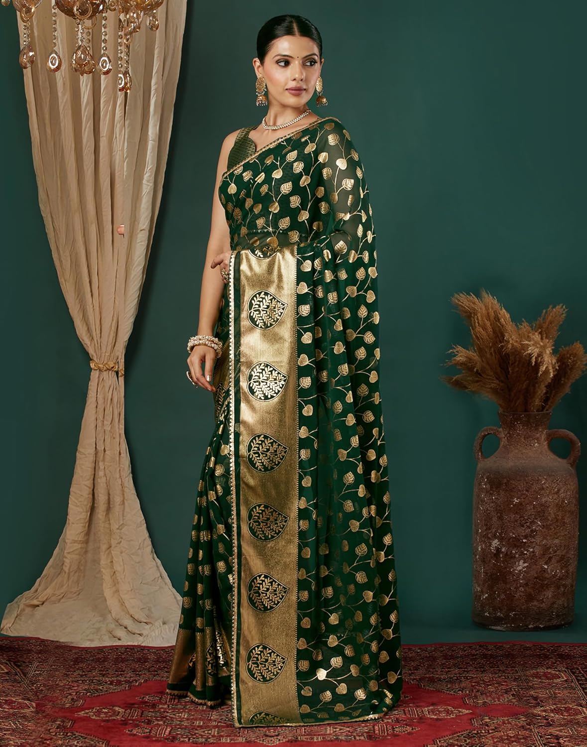 SIRIL Women's Georgette Foil Printed Saree with Unstitched Blouse Piece - Image 2