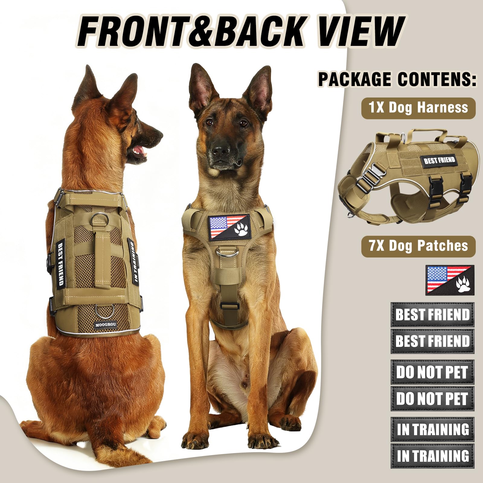 Arnés táctico para perro de tamaño mediano con hebillas de metal, chaleco de malla de aire transpirable, arnés militar Molle con 3 asas duraderas para entrenamiento, senderismo, caza, trabajo
