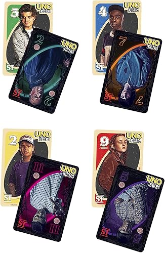 Miniatura 3 de Mattel Games UNO Flip! Stranger Things - Juego de cartas para adultos y adolescentes con tarjetas de doble cara, mundo real contra revés