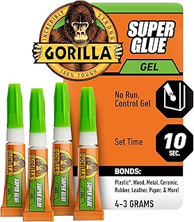 Gorilla Super Glue Gel, Clear Glue, Four 3 Gram Tubes (Pack of 1) - All Purpose and Fast Setting for Projects and Repairs