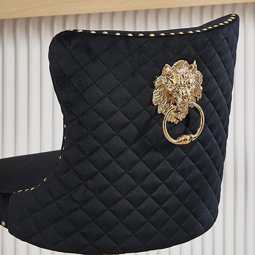 Miniatura 4 de Taburetes de bar negros juego de 2 sillas de cocina giratorias de terciopelo con respaldo alto acolchado, taburetes dorados modernos tapizados con