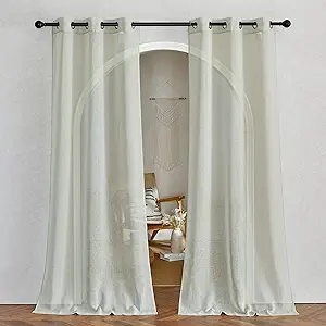 NICETOWN Linen Sheer Sage Green Curtains for Bedroom, Grommet Semi Sheer Linen Blend Vertical Window Drapes Privacy with Light Penetration for Living Room, 36W x 84L, Set of 2
