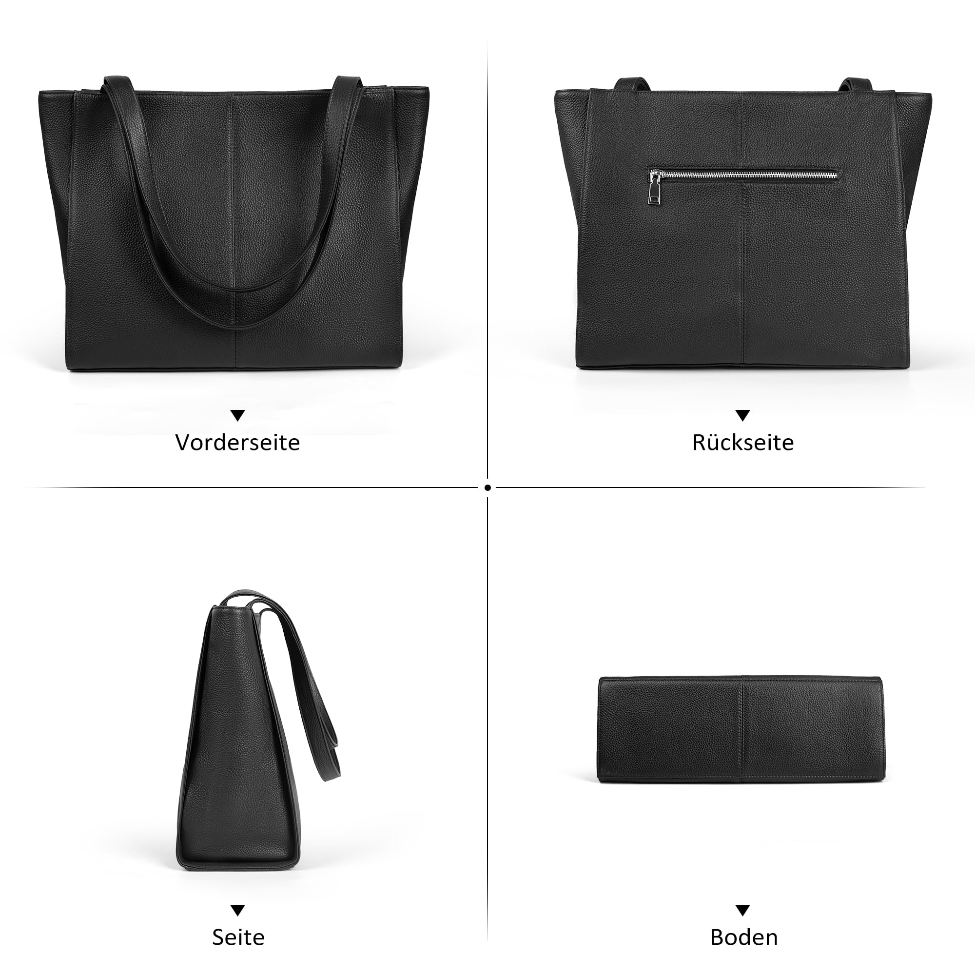 befen Echtleder Handtasche Damen Groß Shopper Tasche mit 14 Zoll Laptopfach, Mode Leder Tote Bag Schule Arbeit Freizeit Henkeltasche mit Reißverschluss