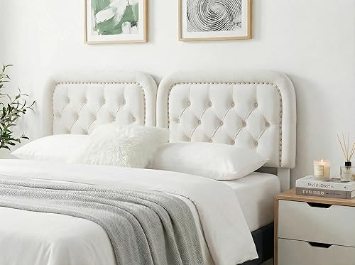 Tufted Upholstered Headboard Queen Size, Button Adjustable Height Queen Head