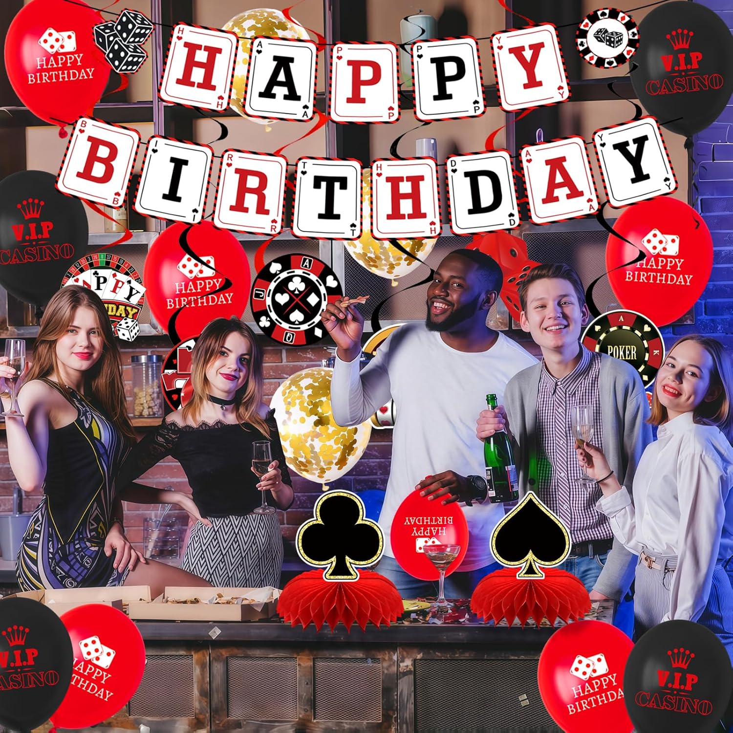23 Pcs Casino Theme Party Decorations, Honeycomb Decorations Casino Theme Birthday Banner for Poker Themed Party and Las Vegas Themed Party Decorations - Image 6