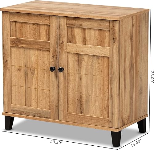 Miniatura 3 de Baxton Studio Glidden - Gabinete de almacenamiento de zapatos de 2 puertas de madera con acabado marrón roble moderno y contemporáneo