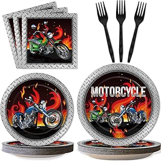 96pcs Motorcycle Party Decorations Motorcycle Paper Plates Napkins Birthday Party Disposable Tableware Set Motocross Biker Party Supplies Motorcycle Theme Party Baby Shower Decorations Favors Serve 24