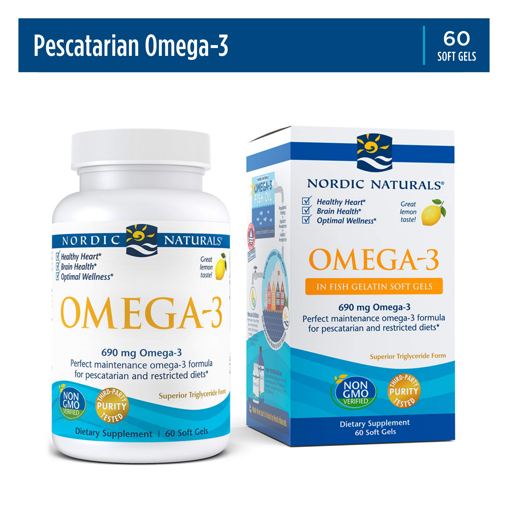 690mg Omega 3 Fish Oil 60 Softgels, Lemon - Buy Online - 50404429