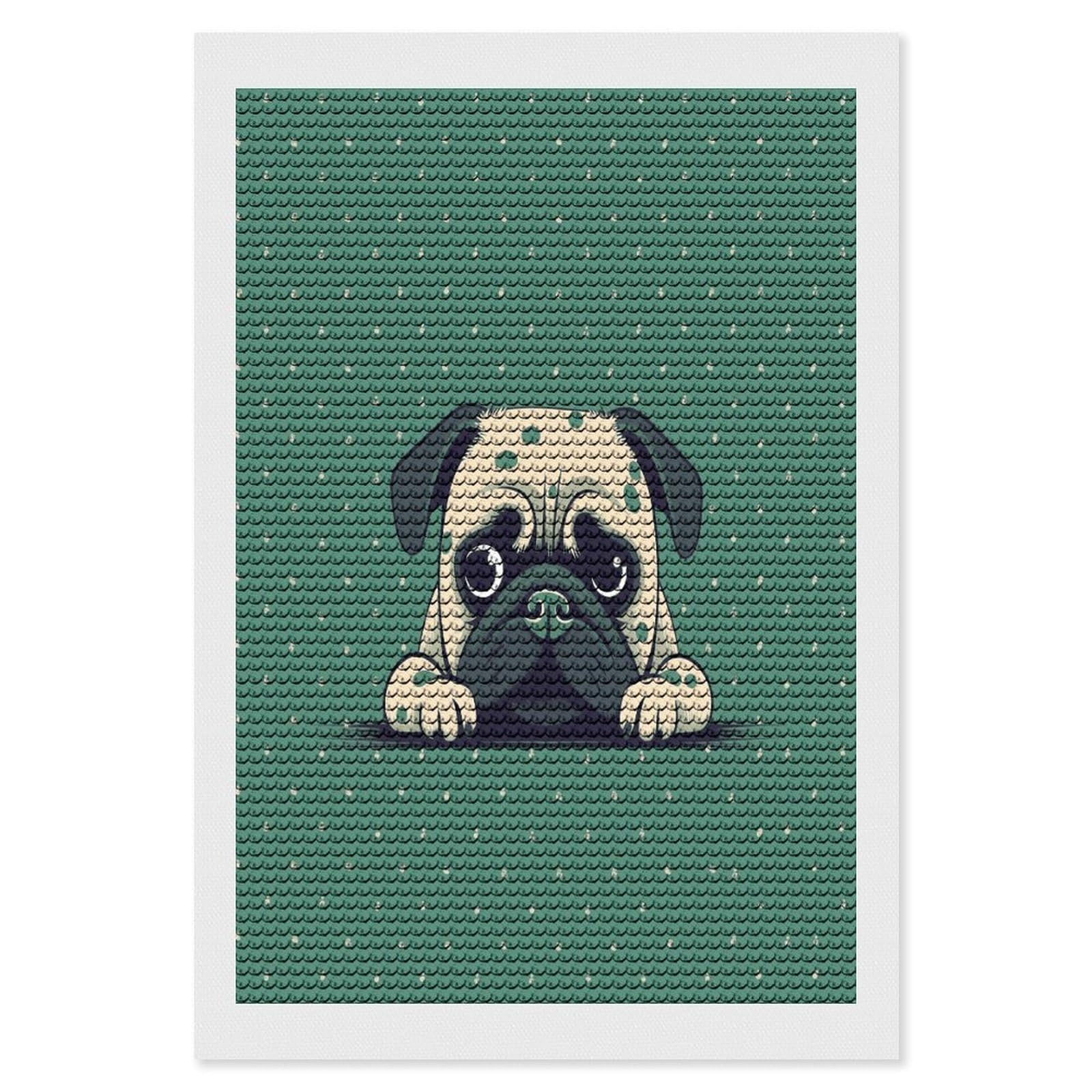 FekiLoot Pug Green Polka Dot Diamond Painting Kits for Beginners DIY Diamond Art Kits for Adults Full Drill Round Diamond Dot Gem Art Painting Fun DIY Crafts for Home Kitchen Wall Decor Gift 8"x12"