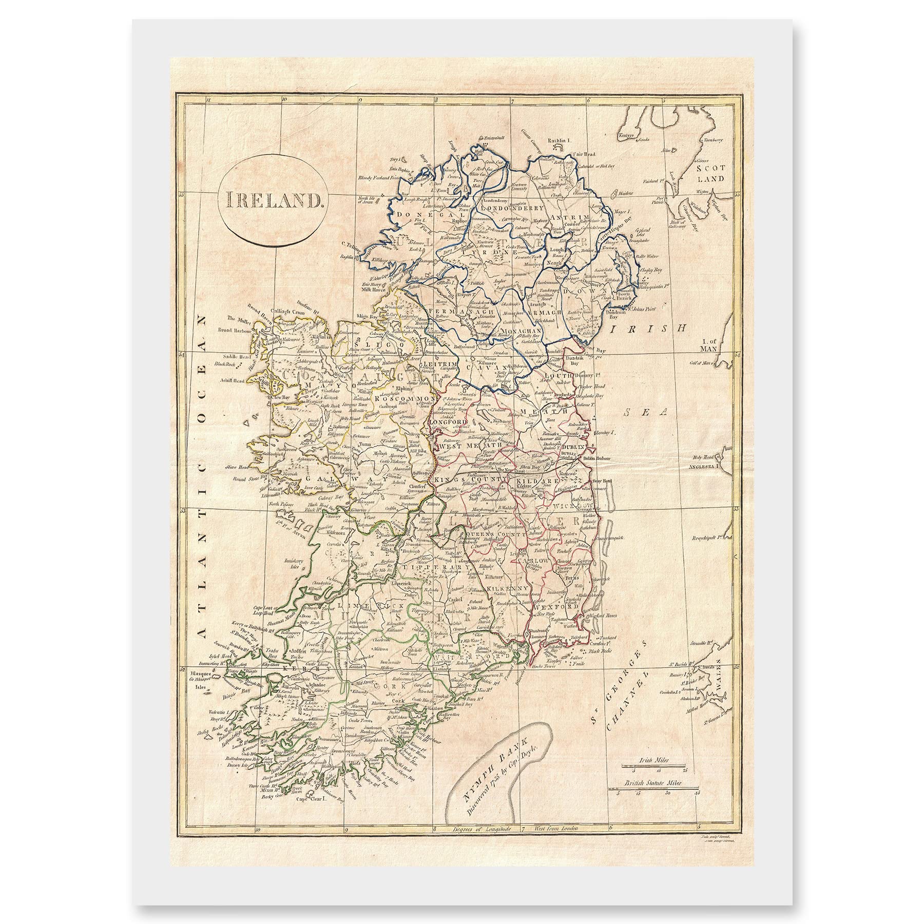 1799 Clement Cruttwell Map Ireland Vintage Framed Wall Art Print - Artery8 A4 Artwork