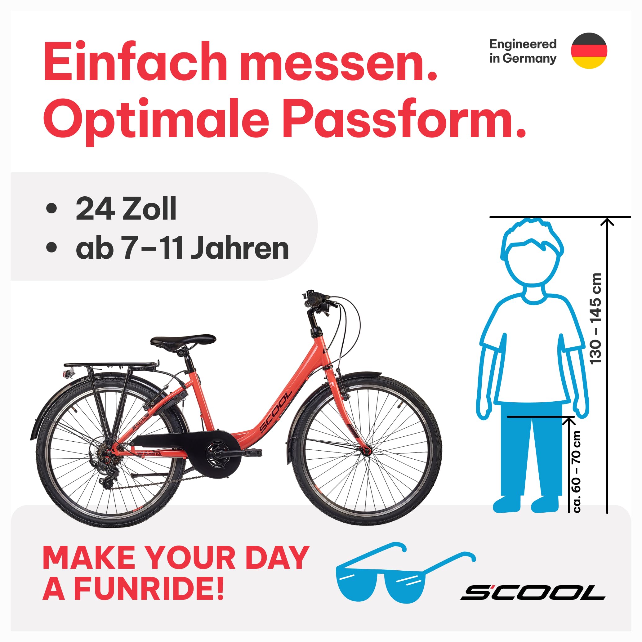 S’COOL Kinderfahrrad 20, 24, 26 Zoll, 6-Gang Kettenschaltung, Chix, Körpergröße 115–165 cm, 6–14 Jahre, Schulweg & Alltag, für Jungen & Mädchen